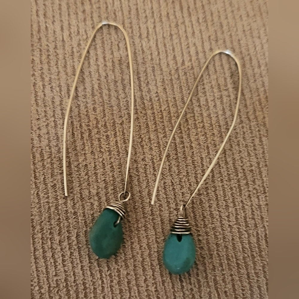 Silver wire and turquoise  colored stone earrings